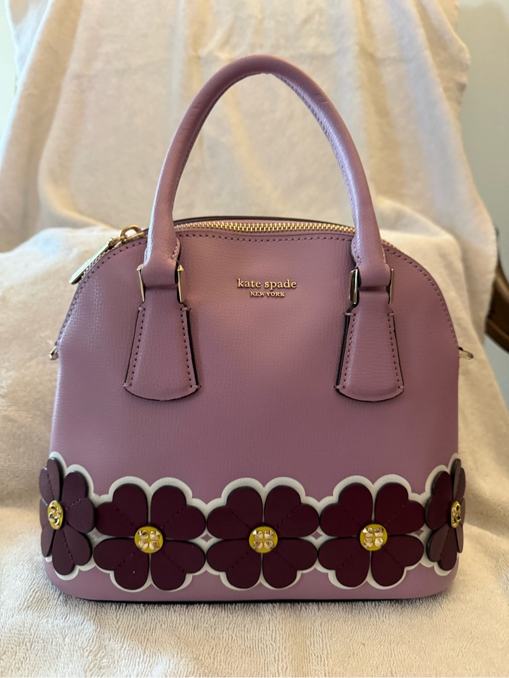 kate spade Lilac Dome Satchel with Plum Floral Trim